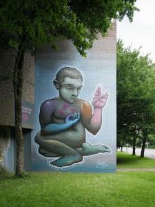 Mural by Malik Heilmann on parking lot, Bielefeld / Germany